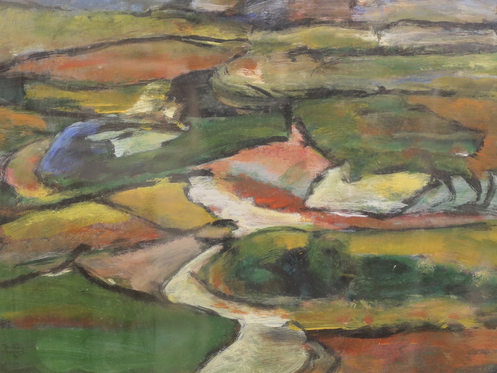 Thurston Hopkins (1913-2014), oil on paper, 'Towards Ashdown Forest', label verso, signed and dated '79, 33 x 44cm